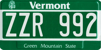 VT license plate ZZR992