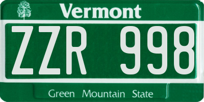 VT license plate ZZR998