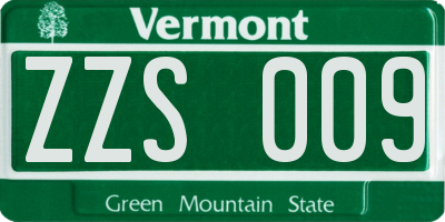 VT license plate ZZS009