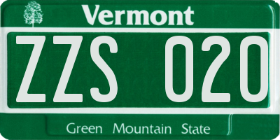 VT license plate ZZS020