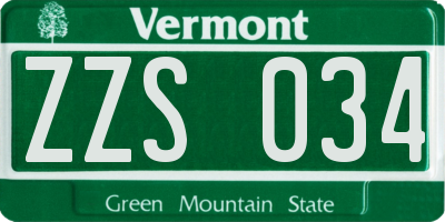 VT license plate ZZS034