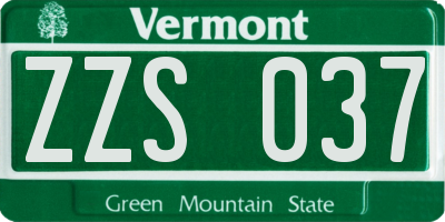 VT license plate ZZS037