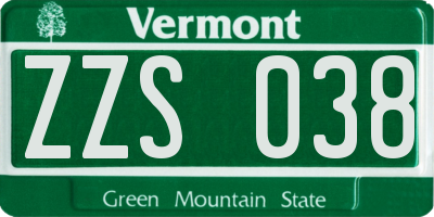 VT license plate ZZS038