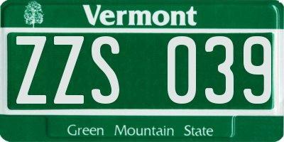 VT license plate ZZS039