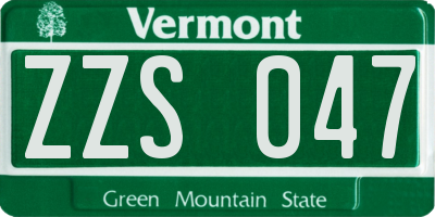 VT license plate ZZS047