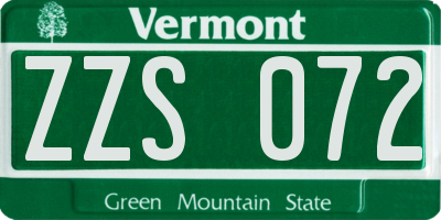 VT license plate ZZS072