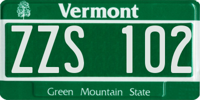 VT license plate ZZS102