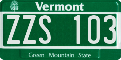 VT license plate ZZS103