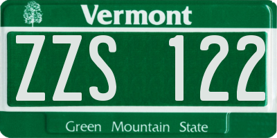 VT license plate ZZS122