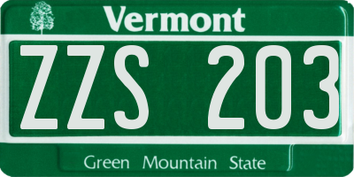 VT license plate ZZS203