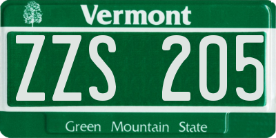 VT license plate ZZS205