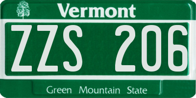 VT license plate ZZS206