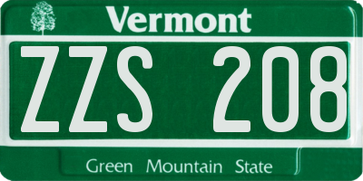 VT license plate ZZS208