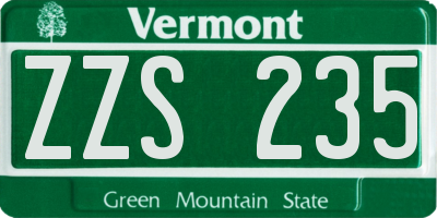 VT license plate ZZS235