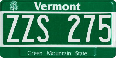 VT license plate ZZS275
