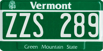 VT license plate ZZS289