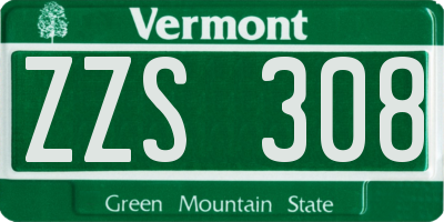 VT license plate ZZS308