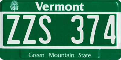 VT license plate ZZS374