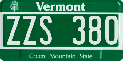 VT license plate ZZS380