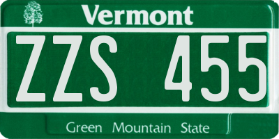 VT license plate ZZS455