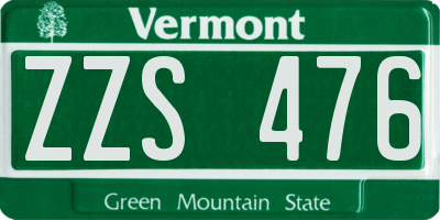 VT license plate ZZS476