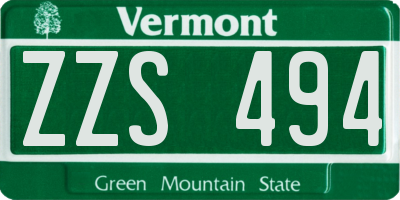 VT license plate ZZS494