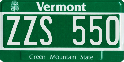 VT license plate ZZS550