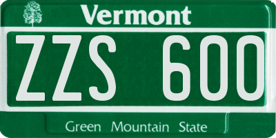 VT license plate ZZS600