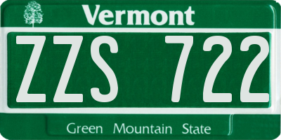 VT license plate ZZS722