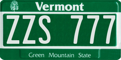 VT license plate ZZS777