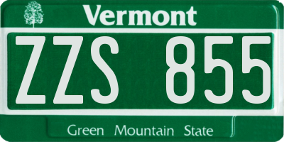 VT license plate ZZS855
