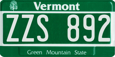 VT license plate ZZS892