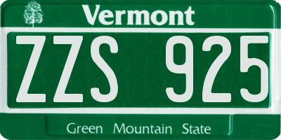 VT license plate ZZS925
