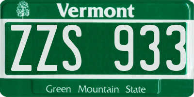 VT license plate ZZS933
