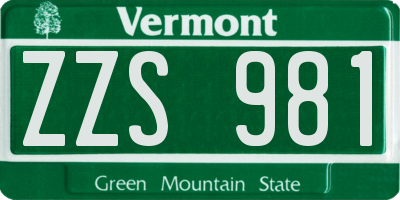 VT license plate ZZS981