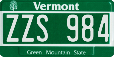 VT license plate ZZS984