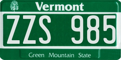 VT license plate ZZS985