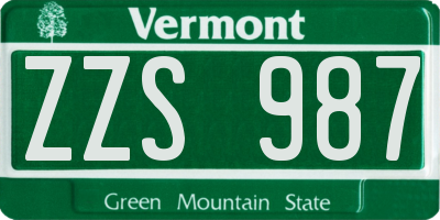 VT license plate ZZS987