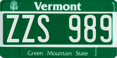 VT license plate ZZS989