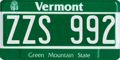 VT license plate ZZS992