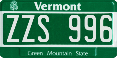 VT license plate ZZS996