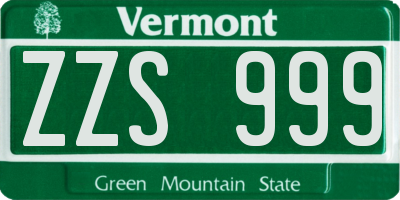 VT license plate ZZS999