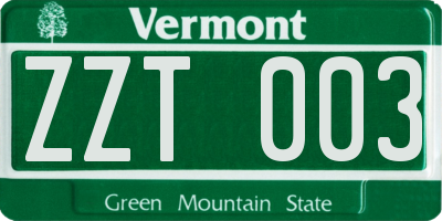VT license plate ZZT003