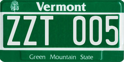 VT license plate ZZT005