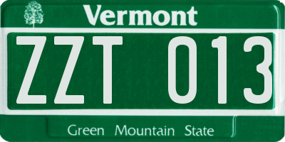 VT license plate ZZT013