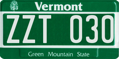 VT license plate ZZT030
