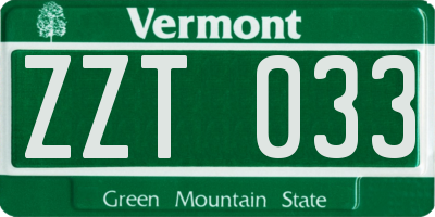 VT license plate ZZT033