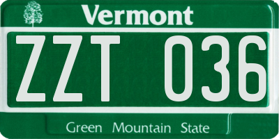 VT license plate ZZT036