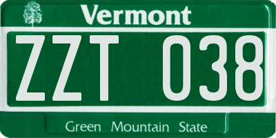 VT license plate ZZT038