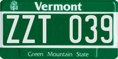 VT license plate ZZT039